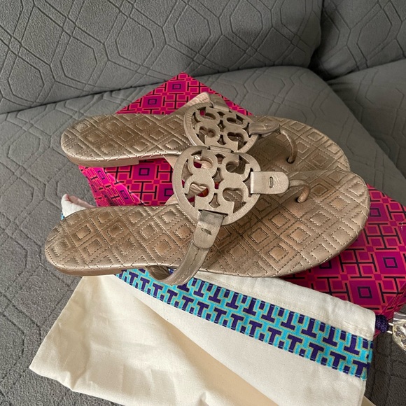 Tory Burch Gold Logo Sandals - Picture 2 of 3